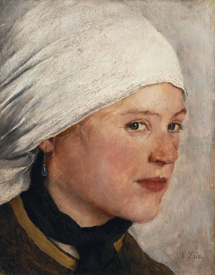 Wilhelm Leibl. Joven con pañuelo blanco, 1876-1877